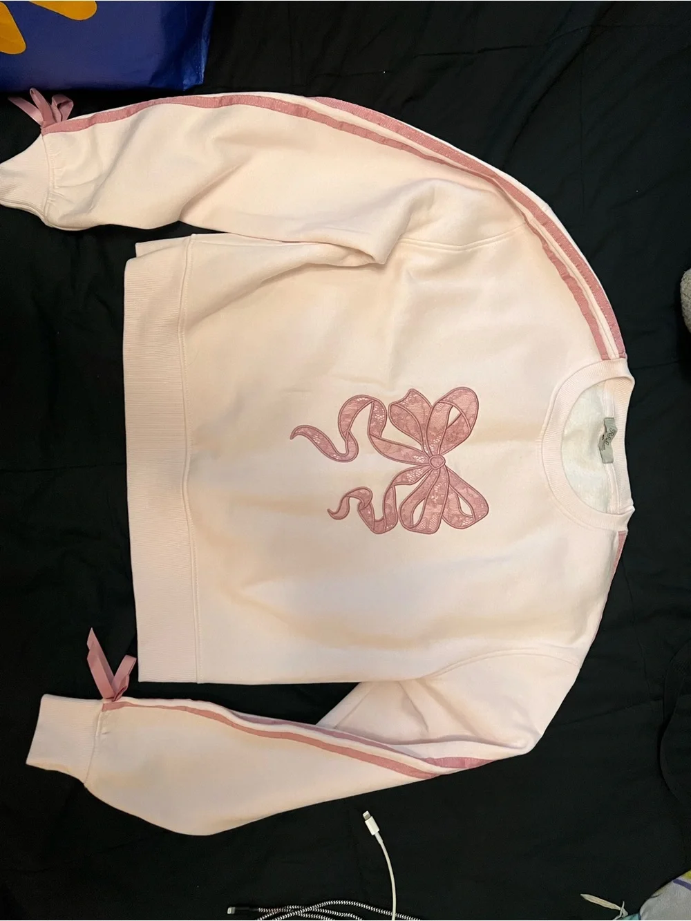 Girls' Light Pink Bow Graphic Crewneck Sweatshirt